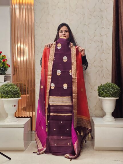 Kora Silk Shirt With Kora Bnarsi Silk Dupatta - 1